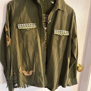 Beautiful Stories Olive Embroidered Women's Shaket